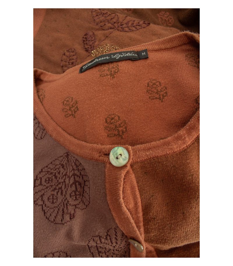 Gudrun Sjödén Damen Strickjacke Cardigan Blumenmuster Gr. M Braun Baumwolle – Foto 7