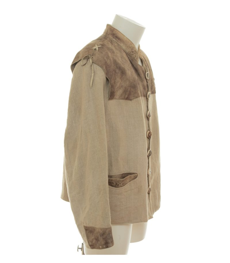 Spieth & Wensky Herren Trachtenjacke Akzeptabel Gr. 52 Beige Leinen Leder – Foto 2