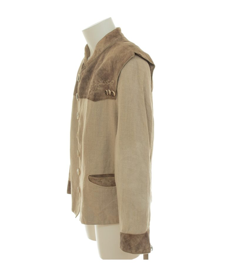 Spieth & Wensky Herren Trachtenjacke Akzeptabel Gr. 52 Beige Leinen Leder – Foto 3