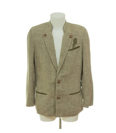 Meindl Herren Trachtenjacke Janker Fischgrat Eichenlaub Gr. 52 Beige Leinen