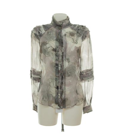 Diane von Furstenberg Damen Bluse Oberteil Blumen Gr. 6 (DE 36) Grau Seide