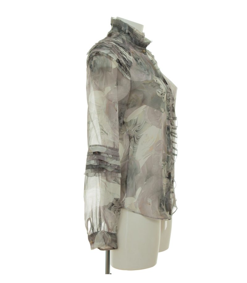 Diane von Furstenberg Damen Bluse Oberteil Blumen Gr. 6 (DE 36) Grau Seide – Foto 2