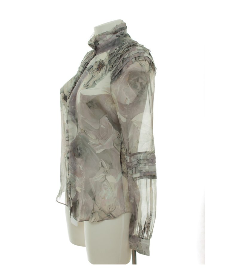 Diane von Furstenberg Damen Bluse Oberteil Blumen Gr. 6 (DE 36) Grau Seide – Foto 3