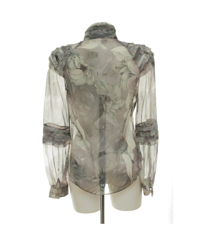 Diane von Furstenberg Damen Bluse Oberteil Blumen Gr. 6 (DE 36) Grau Seide – Foto 4