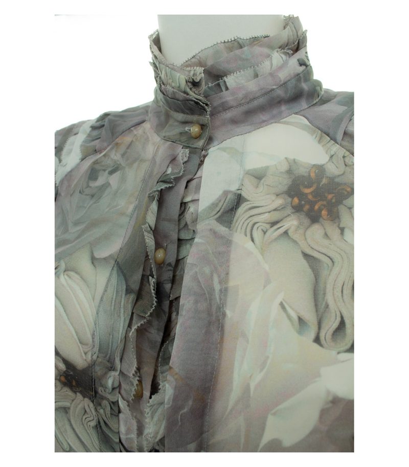 Diane von Furstenberg Damen Bluse Oberteil Blumen Gr. 6 (DE 36) Grau Seide – Foto 7