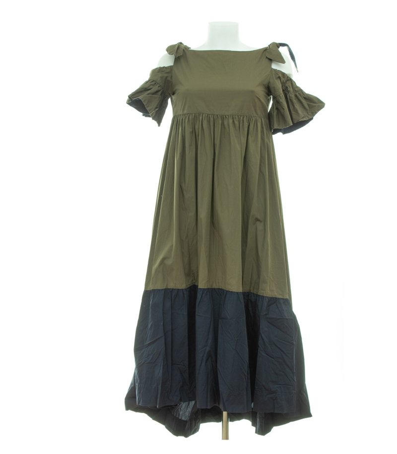 PINKO Damen Maxi Kleid Dunkelblau Colorblock Gr. DE 36 (IT 42) Oliv Baumwolle – Foto 1