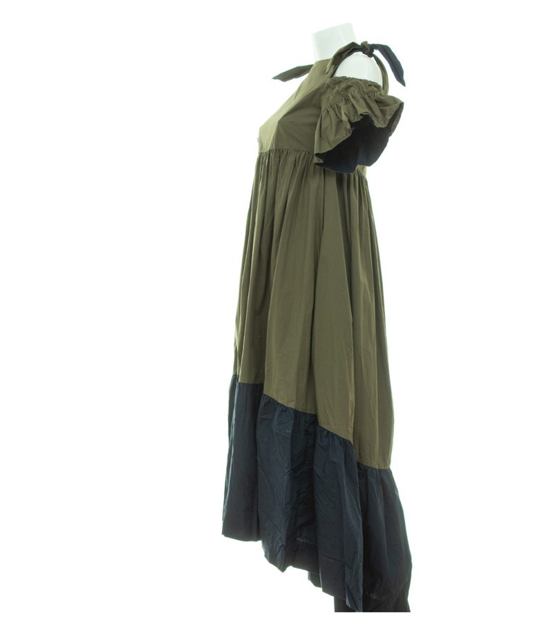 PINKO Damen Maxi Kleid Dunkelblau Colorblock Gr. DE 36 (IT 42) Oliv Baumwolle – Foto 2