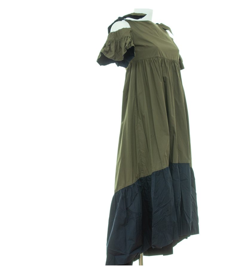 PINKO Damen Maxi Kleid Dunkelblau Colorblock Gr. DE 36 (IT 42) Oliv Baumwolle – Foto 3