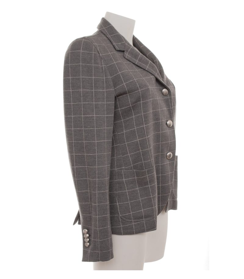 Boglioli Damen Blazer Kariert Gr. IT 44 (DE 38) Grau Wolle Baumwolle – Foto 2