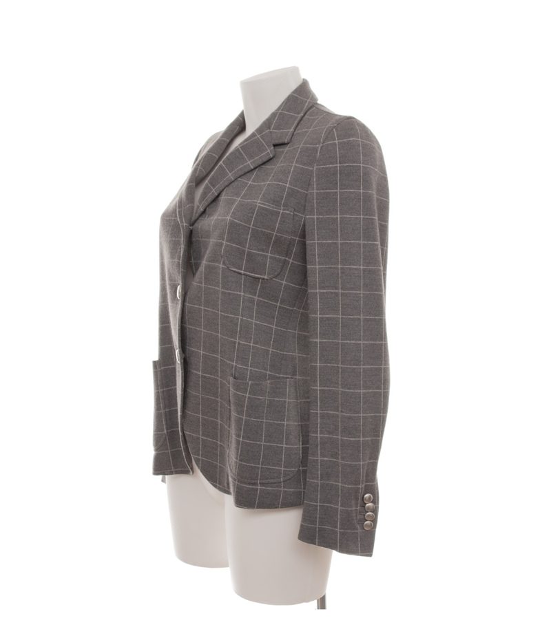 Boglioli Damen Blazer Kariert Gr. IT 44 (DE 38) Grau Wolle Baumwolle – Foto 3