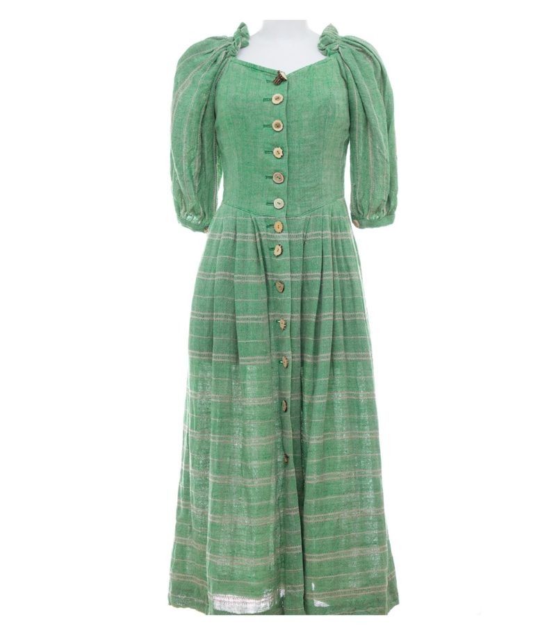 Gössl Damen Trachtenkleid Dirndl Gestreift Hirschhornknöpfe Gr. 38 Grün Leinen – Foto 1