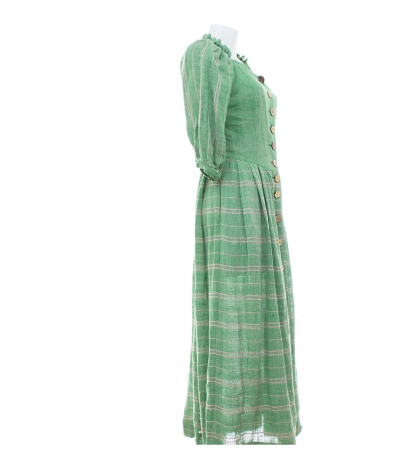 Gössl Damen Trachtenkleid Dirndl Gestreift Hirschhornknöpfe Gr. 38 Grün Leinen – Foto 2