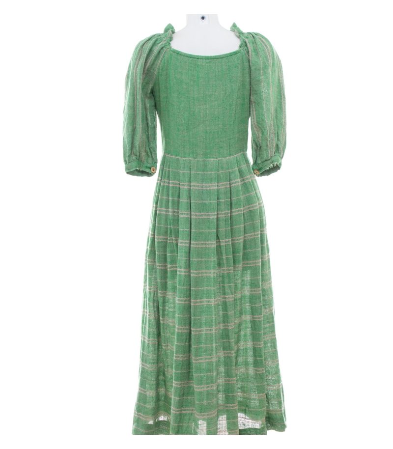 Gössl Damen Trachtenkleid Dirndl Gestreift Hirschhornknöpfe Gr. 38 Grün Leinen – Foto 3