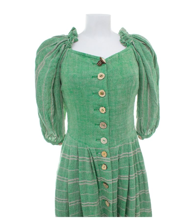Gössl Damen Trachtenkleid Dirndl Gestreift Hirschhornknöpfe Gr. 38 Grün Leinen – Foto 4