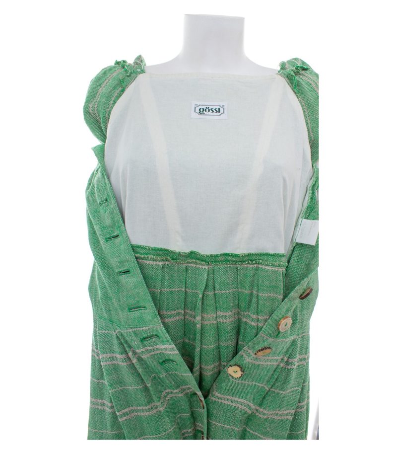 Gössl Damen Trachtenkleid Dirndl Gestreift Hirschhornknöpfe Gr. 38 Grün Leinen – Foto 6