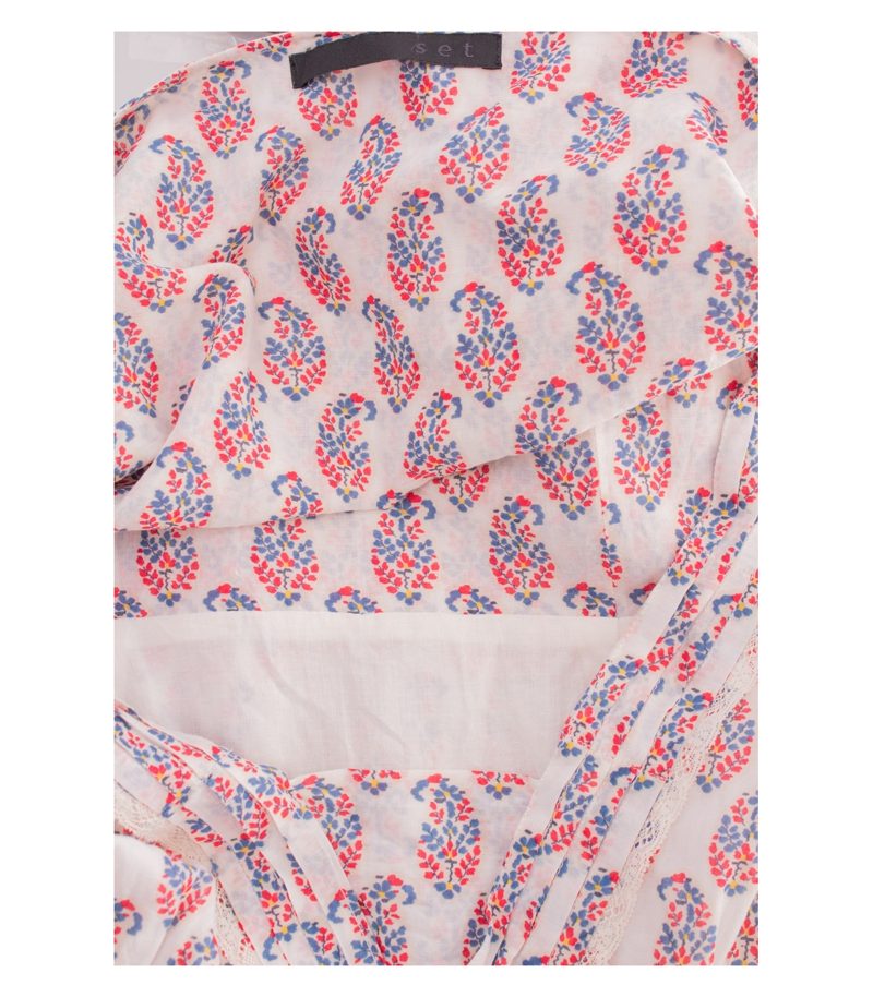 set Damen Kleid Sommerkleid Paisley Gr. 36 Weiß Rot Blau Baumwolle – Foto 7