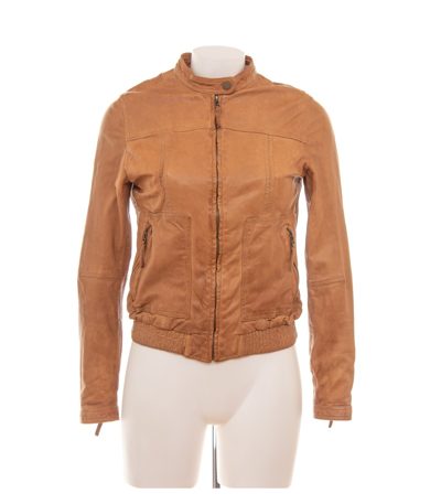 Massimo Dutti Damen Lederjacke Lammleder Biker Gr. S Cognac Braun