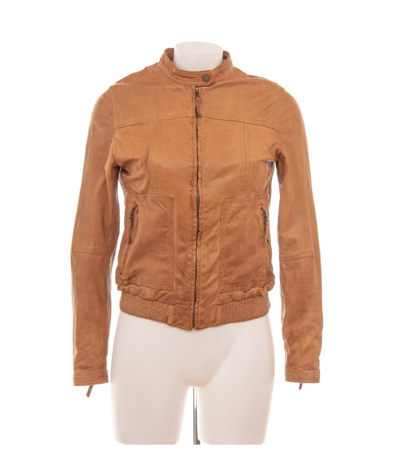 Massimo Dutti Damen Lederjacke Lammleder Biker Gr. S Cognac Braun – Foto 1