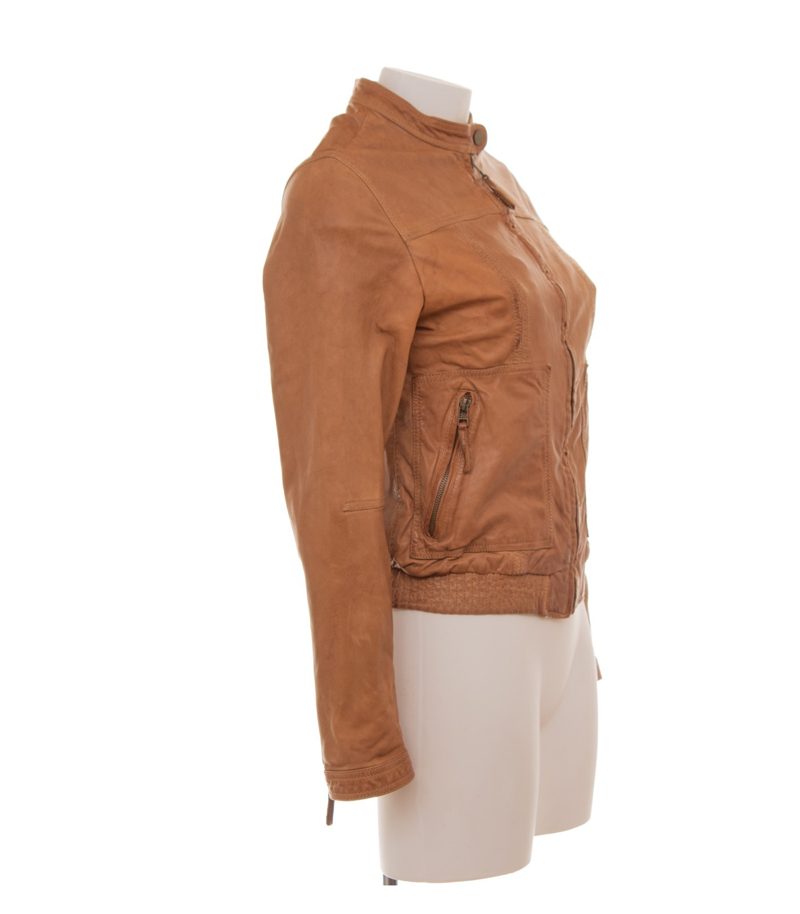 Massimo Dutti Damen Lederjacke Lammleder Biker Gr. S Cognac Braun – Foto 2