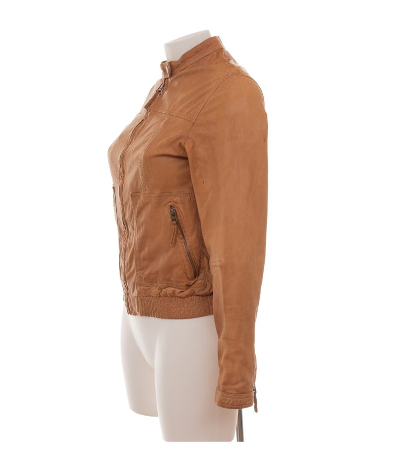 Massimo Dutti Damen Lederjacke Lammleder Biker Gr. S Cognac Braun – Foto 3