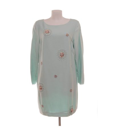 Boden Damen Kleid Pailletten Gr. UK 18L (DE 44 Lang) Mintgrün Wolle Seide