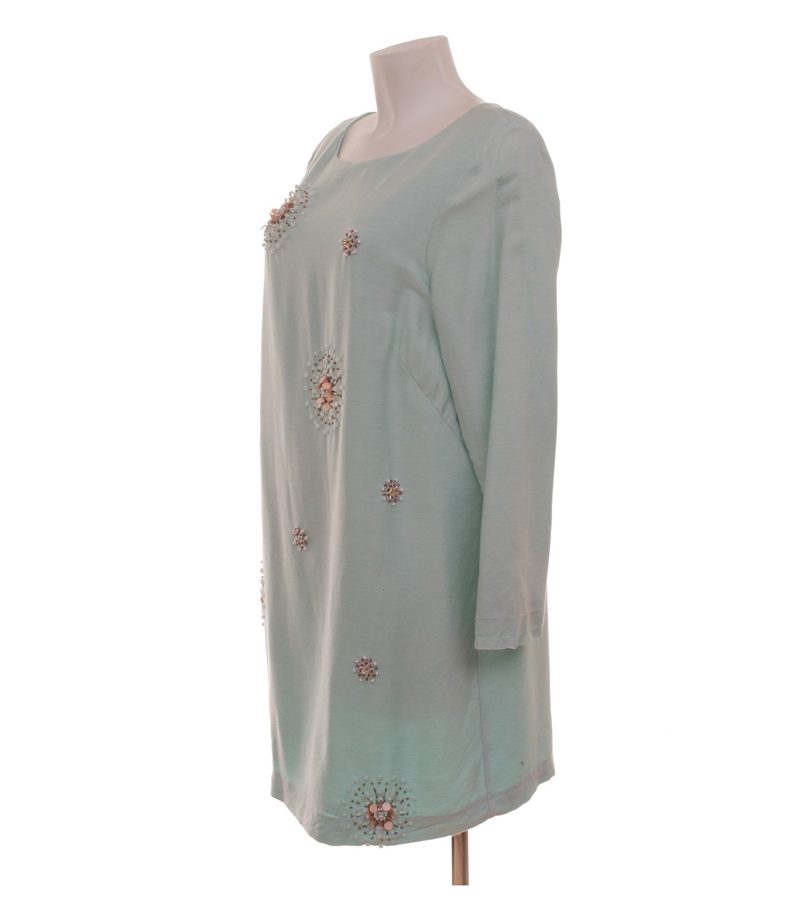 Boden Damen Kleid Pailletten Gr. UK 18L (DE 44 Lang) Mintgrün Wolle Seide – Foto 3