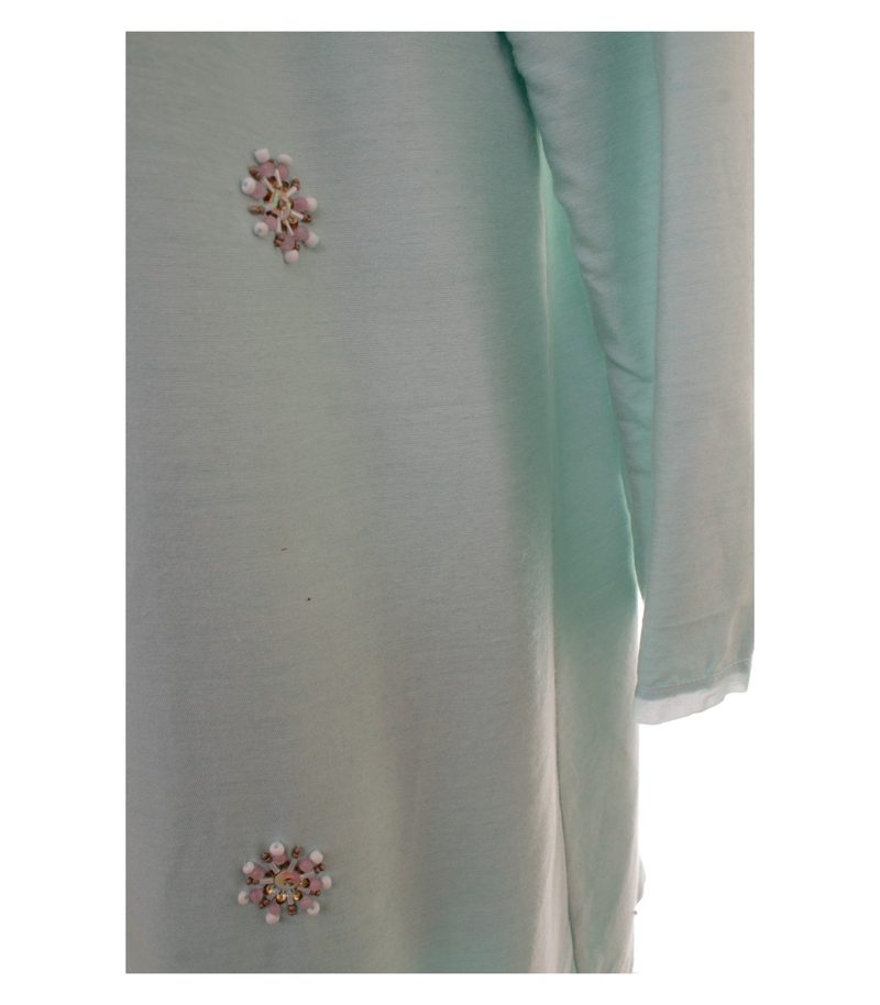 Boden Damen Kleid Pailletten Gr. UK 18L (DE 44 Lang) Mintgrün Wolle Seide – Foto 5