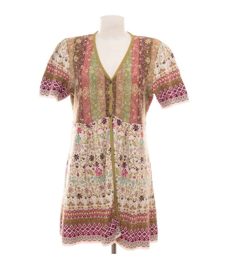 DUNQUE Damen Strickkleid Cardigan Floral Boho Muster Gr. M Mehrfarbig Baumwolle – Foto 1