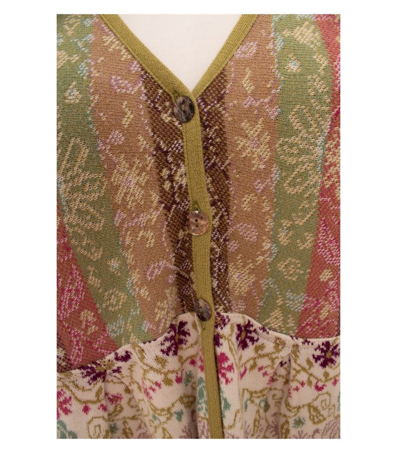 DUNQUE Damen Strickkleid Cardigan Floral Boho Muster Gr. M Mehrfarbig Baumwolle – Foto 6