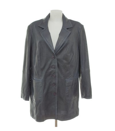 MONA Damen Lederjacke Perforiert Kurzgröße Gr. 25 Blau Leder