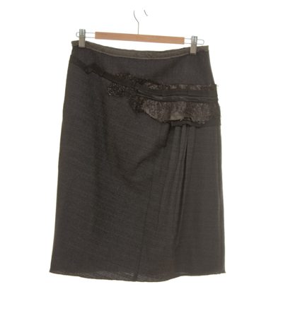 SCHUMACHER Damen Rock Knielang Spitze Gr. S Braun Wolle