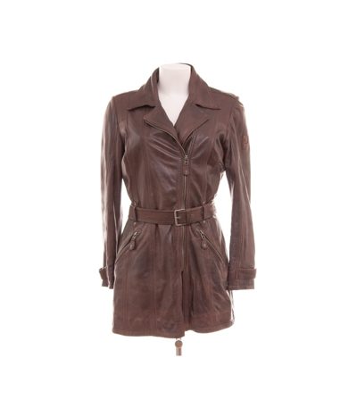 MAURITIUS Damen Jacke Ledermantel Gürtel Gr. 38 Braun Leder