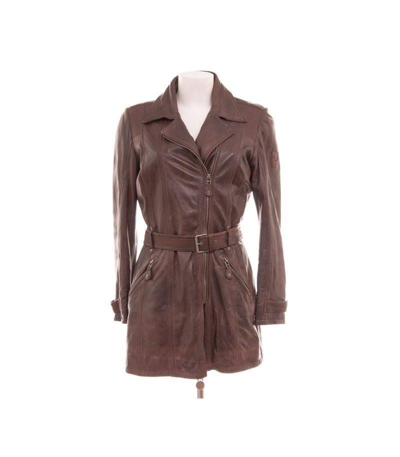 MAURITIUS Damen Jacke Ledermantel Gürtel Gr. 38 Braun Leder – Foto 1