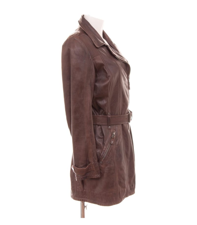 MAURITIUS Damen Jacke Ledermantel Gürtel Gr. 38 Braun Leder – Foto 2