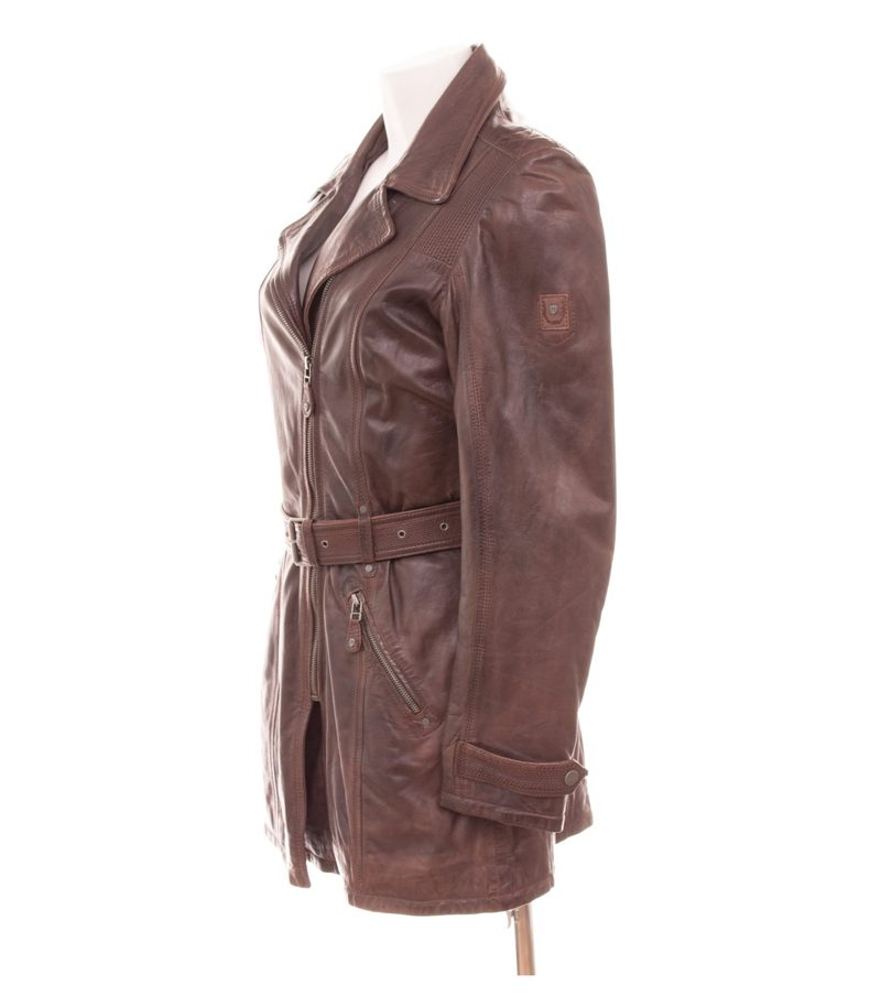 MAURITIUS Damen Jacke Ledermantel Gürtel Gr. 38 Braun Leder – Foto 3