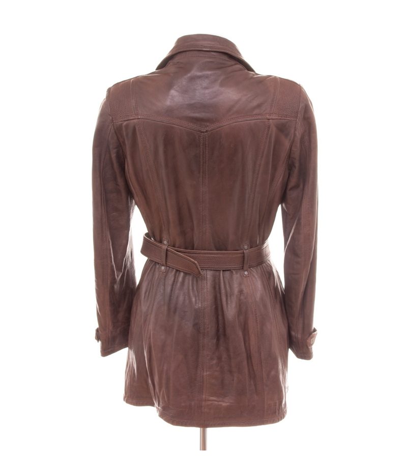 MAURITIUS Damen Jacke Ledermantel Gürtel Gr. 38 Braun Leder – Foto 4
