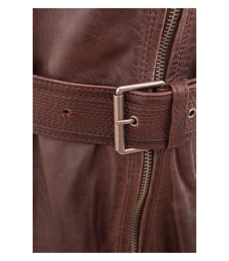 MAURITIUS Damen Jacke Ledermantel Gürtel Gr. 38 Braun Leder – Foto 5