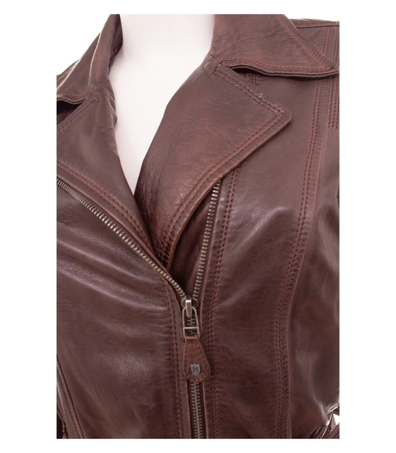 MAURITIUS Damen Jacke Ledermantel Gürtel Gr. 38 Braun Leder – Foto 6