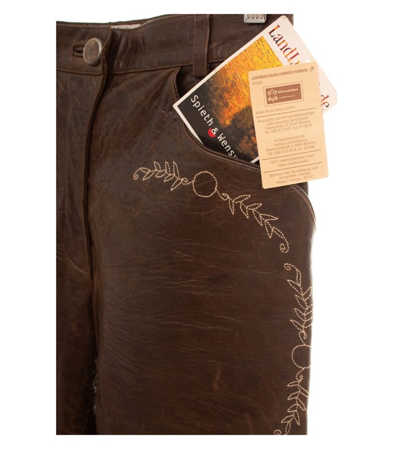 SPIETH & WENSKY Damen Trachtenhose Kniebundhose Stickerei Gr. 38 Braun Leder – Foto 3