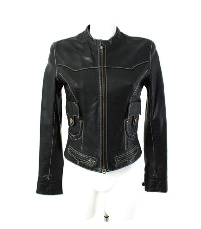 MALVIN Jacke 100% Gr. 36 Trendige Military Style Lederacke Schwarz Leder