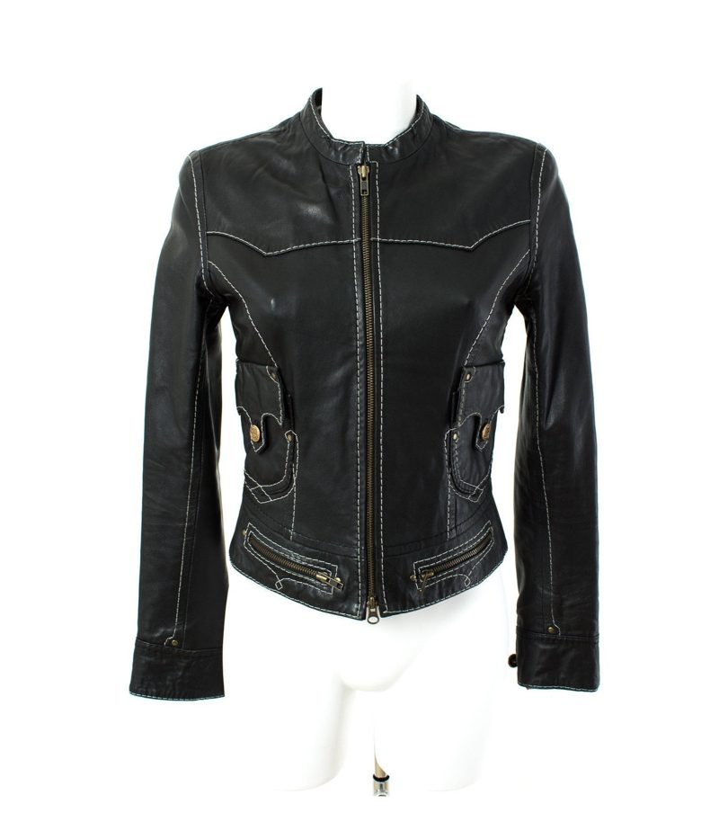 MALVIN Jacke 100% Gr. 36 Trendige Military Style Lederacke Schwarz Leder – Foto 1