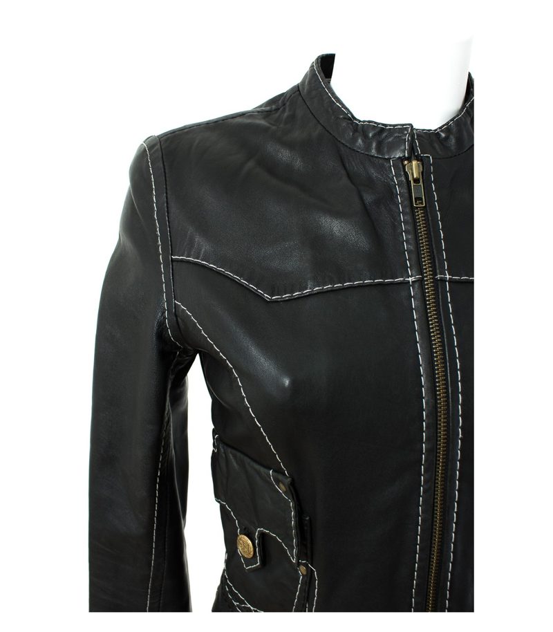MALVIN Jacke 100% Gr. 36 Trendige Military Style Lederacke Schwarz Leder – Foto 2