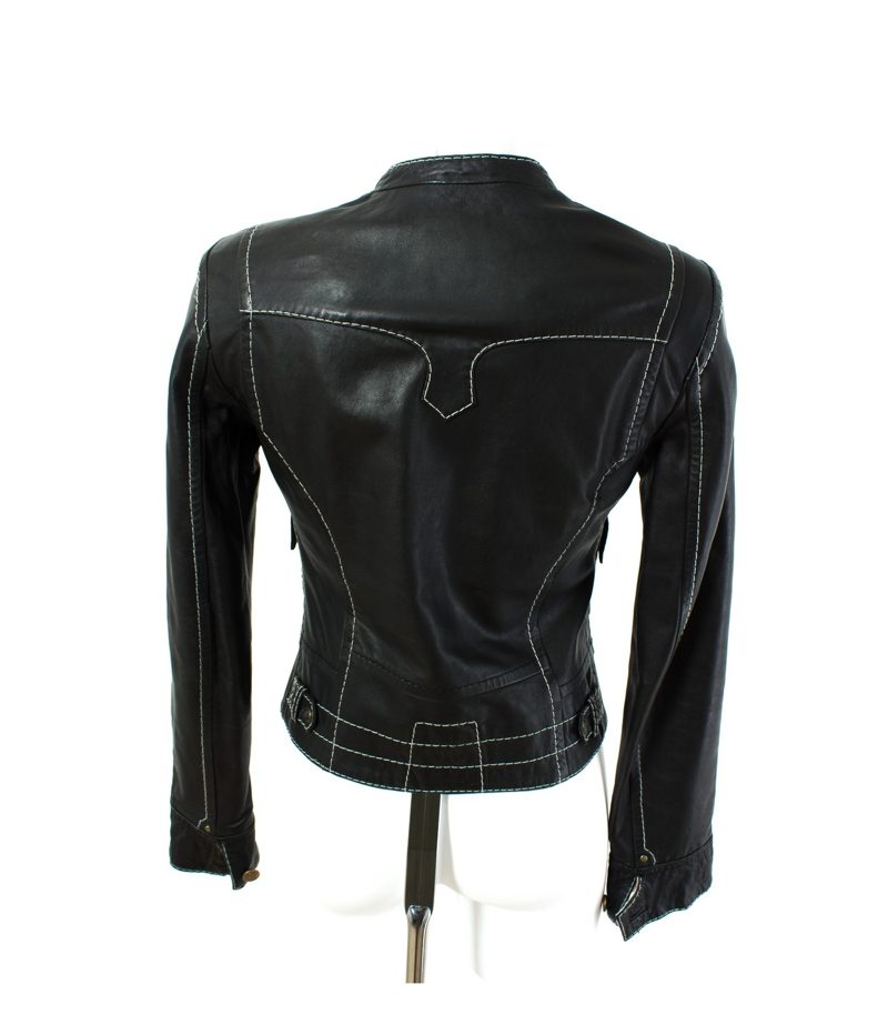 MALVIN Jacke 100% Gr. 36 Trendige Military Style Lederacke Schwarz Leder – Foto 3
