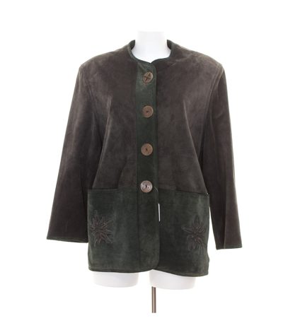tofana Damen Jacke Trachten Janker Gr. DE 40 Grün Grau Leder