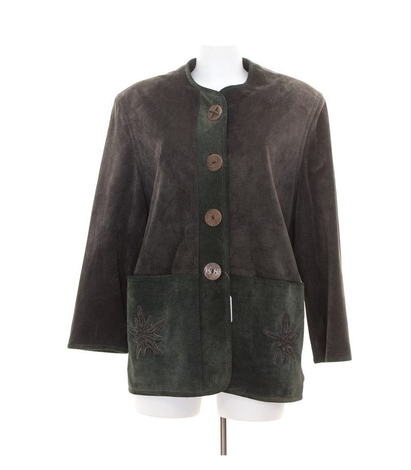 tofana Damen Jacke Trachten Janker Gr. DE 40 Grün Grau Leder – Foto 1