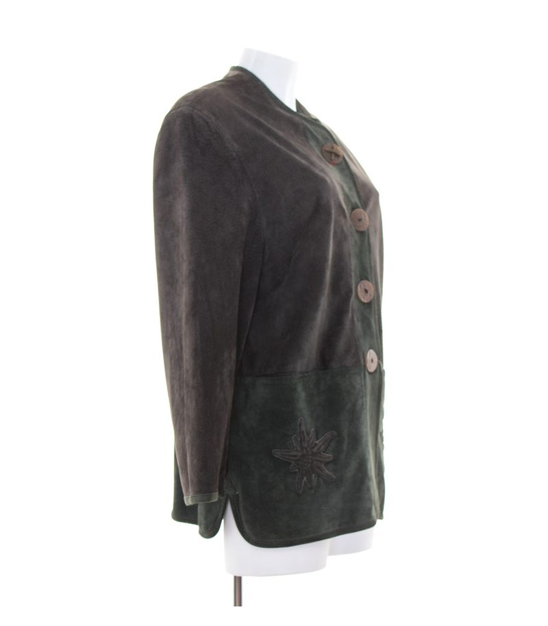 tofana Damen Jacke Trachten Janker Gr. DE 40 Grün Grau Leder – Foto 2