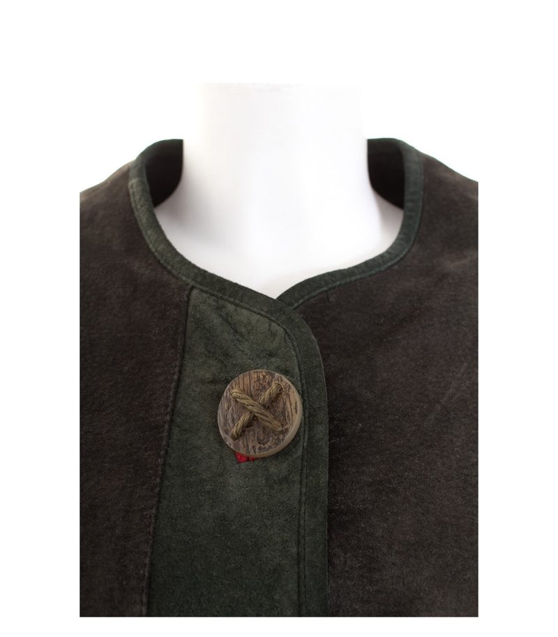 tofana Damen Jacke Trachten Janker Gr. DE 40 Grün Grau Leder – Foto 4