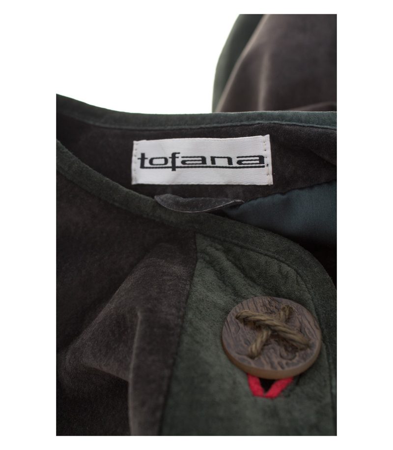 tofana Damen Jacke Trachten Janker Gr. DE 40 Grün Grau Leder – Foto 5