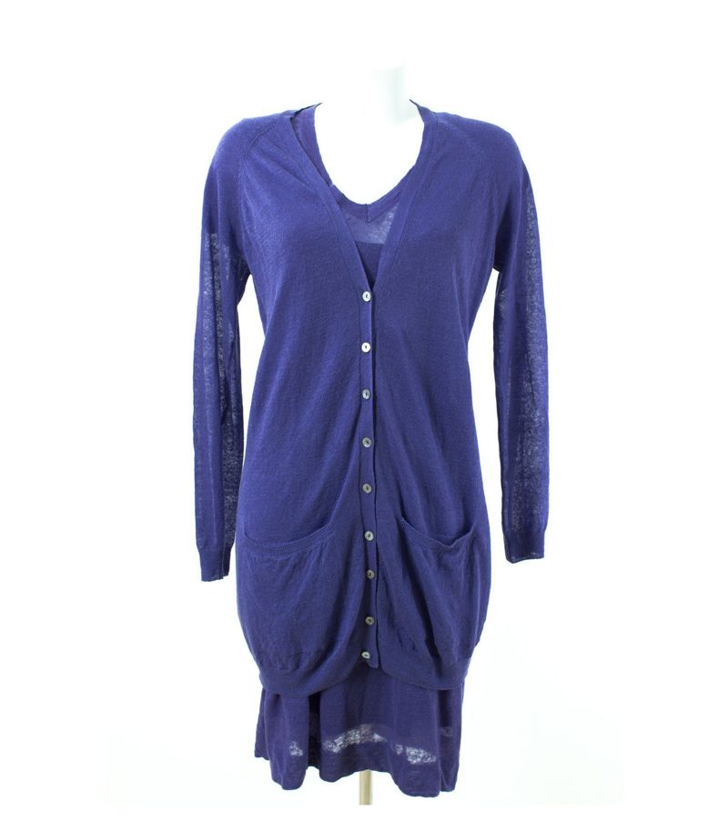 STEFANEL Twinset 3 tlg. Kleid Top Strickjacke Shirtkleid Cardigan Gr. S-M Leinen – Foto 1
