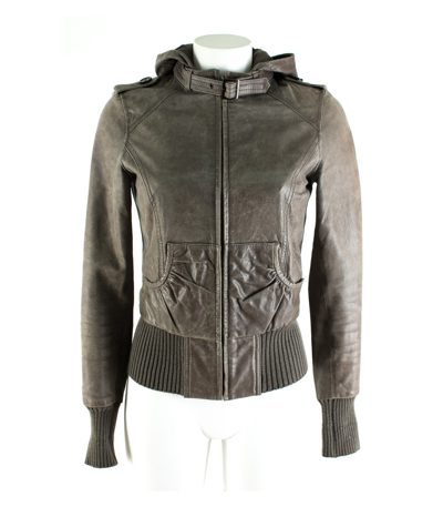 HALLHUBER Damen Bomberjacke Lederjacke Kapuzenjacke Gr. 34 Leder